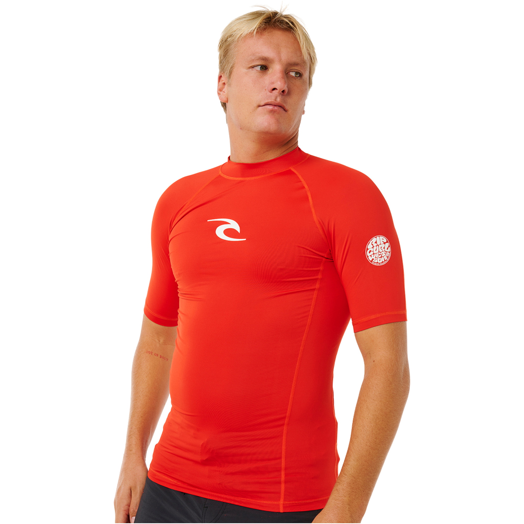 2026 Rip Curl Da Uomo Waves UPF Performance Canotta In Lycra A Maniche Corte 16MMRV - Lava Rosso